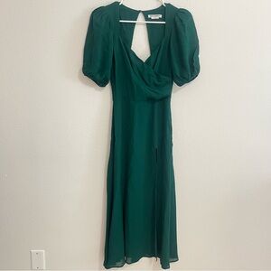 Reformation Deep Green Puff Sleeve Dress